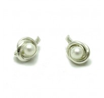 E000549 Sterling Silver Earrings Solid Pearl 925